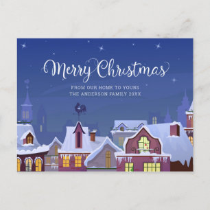 Carte Postale Faire-part Joyeux Noël Scène d'hiver Toits Fêtes de fin d'ann