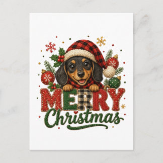 Carte Postale Faire-part Joyeux Noël teckel mignon