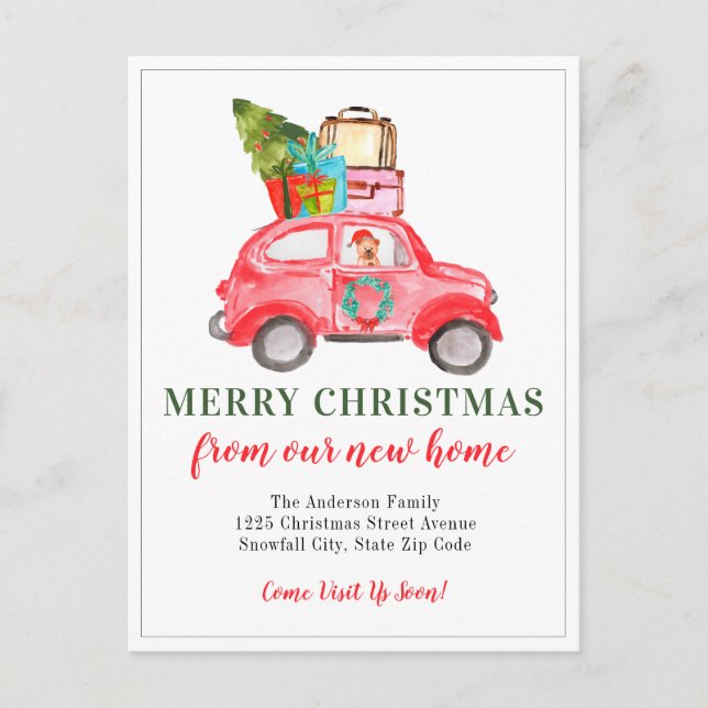 Carte Postale Faire-part Joyeux Noël Voiture Arbre Nouvelle Maison Vacances (Devant)
