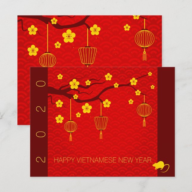Carte Postale Faire-part Joyeux Rat vietnamien Nouvel An 2020 Blossoms HP (Devant / Derrière)