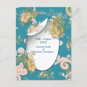 Carte Postale Faire-part Joyeux rose Abstrait, bleu ciel - Fleurs roses