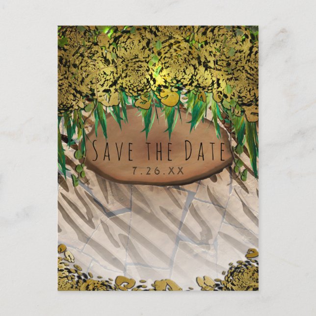 Carte Postale Faire-part JUNGLE PARTY Gold Glam Poster de animal Enregistre (Devant)