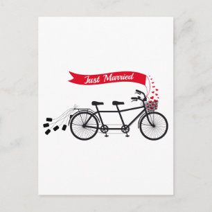 Carte Postale Faire-part Juste marié, épousant la bicyclette tandem