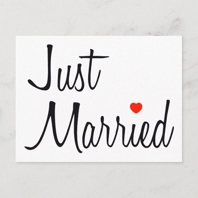 Carte Postale Faire-part Juste Marié (Script Avec Coeur Rouge) (Devant)