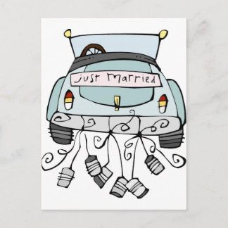 Carte Postale Faire-part Juste une voiture mariée traînant des boîtes