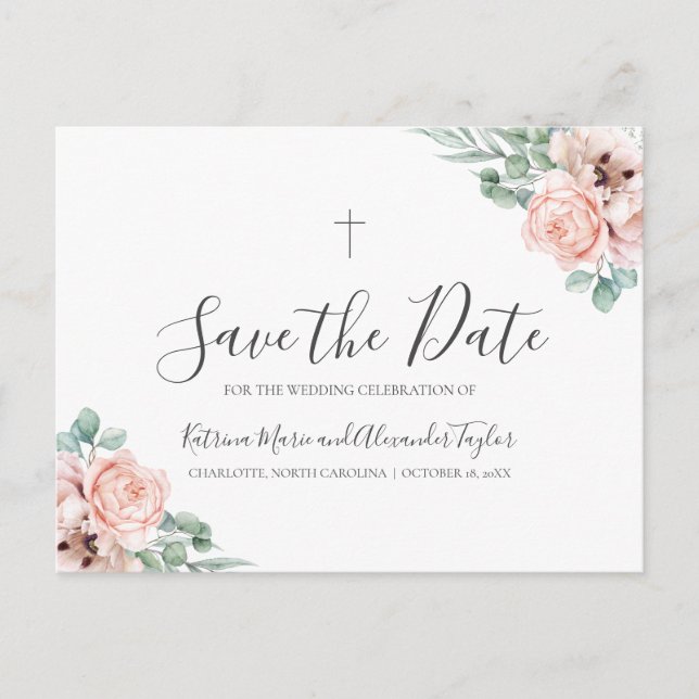 Carte Postale Faire-part Katrina Christian Cross Green Save Date (Devant)