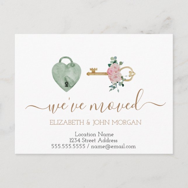 Carte Postale Faire-part Key Rose Heart Nouvelle adresse (Devant)