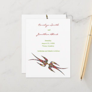 Carte Postale Faire-part Kissing Swallows Fleurs De Printemps Chic Enregist