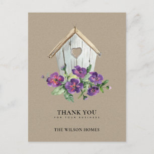 CARTE POSTALE FAIRE-PART KRAFT EN BOIS FLORAL BIRDHOUSE REALTOR MERCI