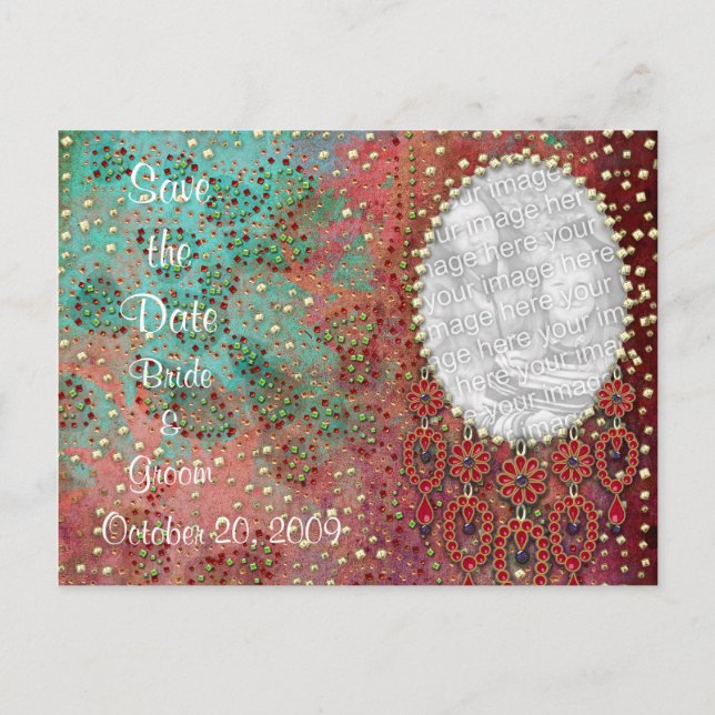 Carte Postale Faire-part KRW Custom Indian Jeweled Photo Enregistrer la dat (Devant)