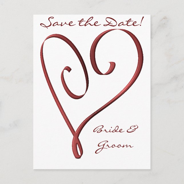 Carte Postale Faire-part KRW Custom Styliszed Red Heart Enregistrer la date (Devant)