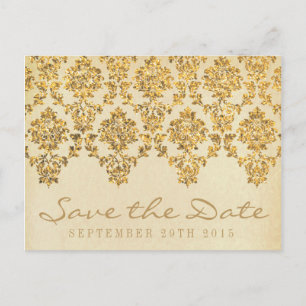 Carte Postale Faire-part La collection de mariage damassé or Vintage Glam