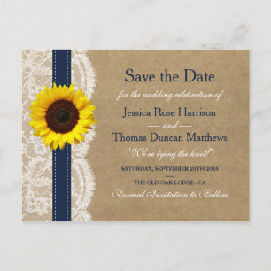 Carte Postale Faire-part La collection Kraft, Lace & Sunflower - Marine