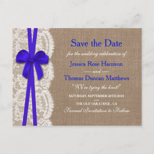 Carte Postale Faire-part La Collection Rustic Blue Bow Enregistrer La Date