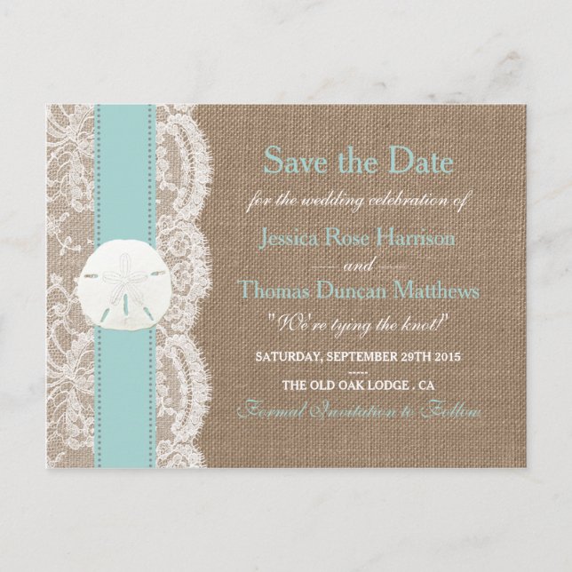 Carte Postale Faire-part La Collection Turquoise Sand Dollar Save The Date (Devant)