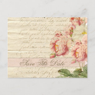Carte Postale Faire-part La lettre et les roses vintages français font