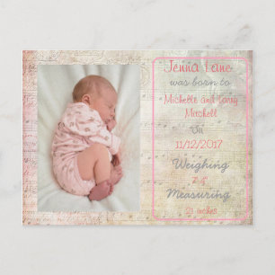 Carte Postale Faire-part La naissance de notes musicales de bébé annoncent