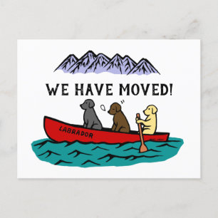 Carte Postale Faire-part Labrador Retrievers en canoë Nouvelle Adresse