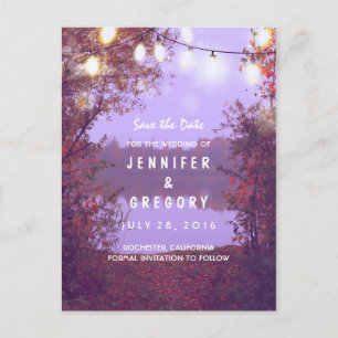 Carte Postale Faire-part Lac romantique et guirlande lumineuse, save the da