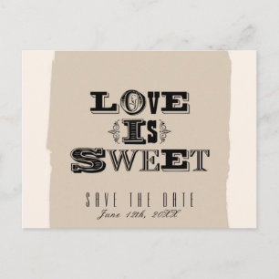 Carte Postale Faire-part L'AMOUR EST SWEET Beige Vintage Mariage Enregistre