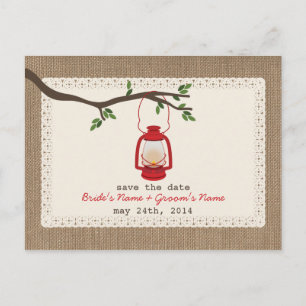 Carte Postale Faire-part Lanterne Inspirée de Jute Mariage Épargnez La Date