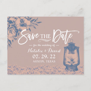Carte Postale Faire-part Lanterne vintage et fleurs Dusty Rose Enregistrer