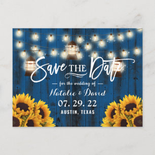 Carte Postale Faire-part Lanternes Rustiques & Tournesols Navy Save the Dat