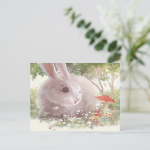 Carte Postale Faire-part Lapin avec Fleurs