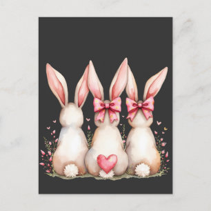 Carte Postale Faire-part Lapin Coquette à Queue de Coton Floral Pâques