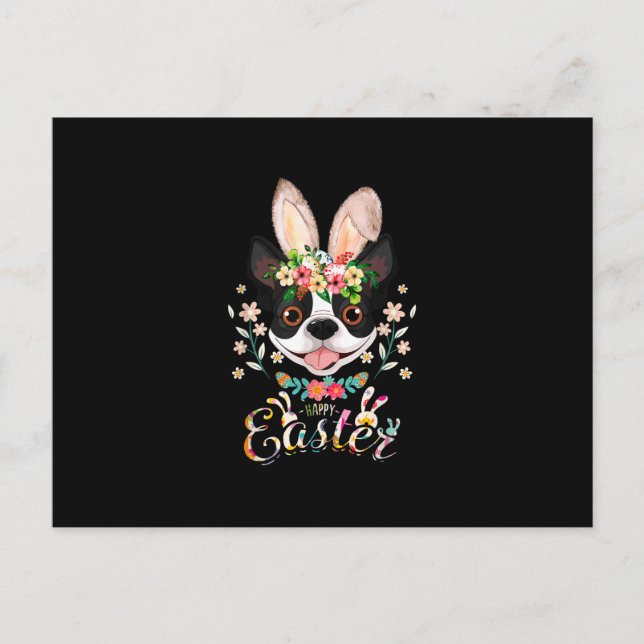 Carte Postale Faire-part Lapin de Pâques heureux Amoureux de Boston Terrier (Devant)