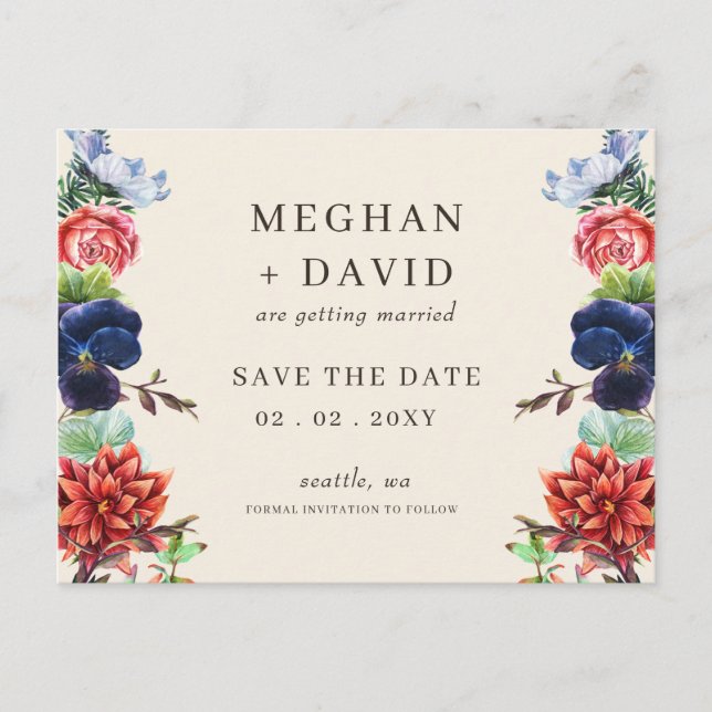 Carte Postale Faire-part L'aquarelle rustique fleurit le Mariage floral (Devant)