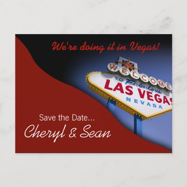 Carte Postale Faire-part Las Vegas Enregistrer la date (rouge foncé) (Devant)
