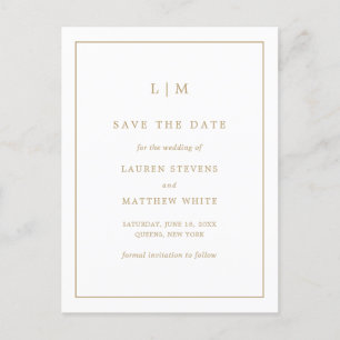 Carte Postale Faire-part Lauren Gold Monogramme Mariage élégant