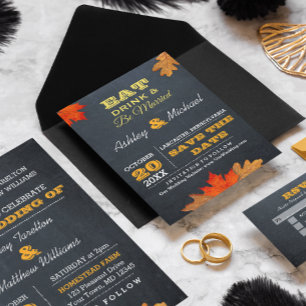 Carte Postale Faire-part L'automne laisse Chalkboard Mariage Enregistrer la