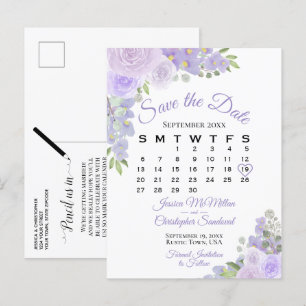 Carte Postale Faire-part Lavender Floral Wedding Enregistrer le calendrier 