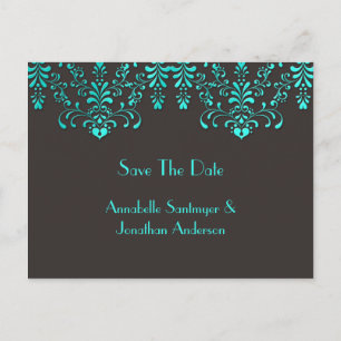 Carte Postale Faire-part Le brun avec des remous floraux turquoises font