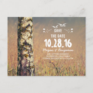 Carte Postale Faire-part Le coeur du bouleau rustique enregistrer la date