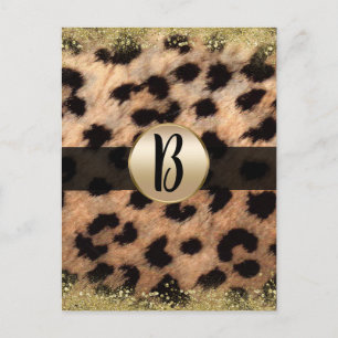 Carte Postale Faire-part Léopard Guépard Or Paillettes Monogramme Flyer Mai