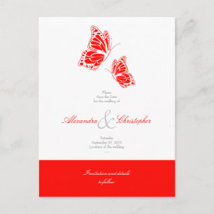 Carte Postale Faire-part Les papillons rouges simples sauvent le mariage de
