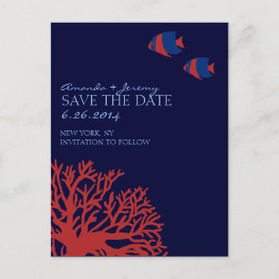 Carte Postale Faire-part Les poissons tropicaux bleus et rouges sauvent la 