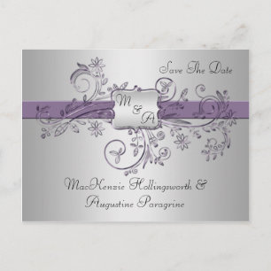 Carte Postale Faire-part Les remous floraux de monogramme pourpre et