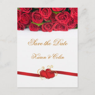 Carte Postale Faire-part Les roses rouges et les coeurs font gagner la date
