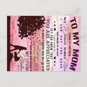 Carte Postale Faire-part Lettre à ma mère Lettre à la famille