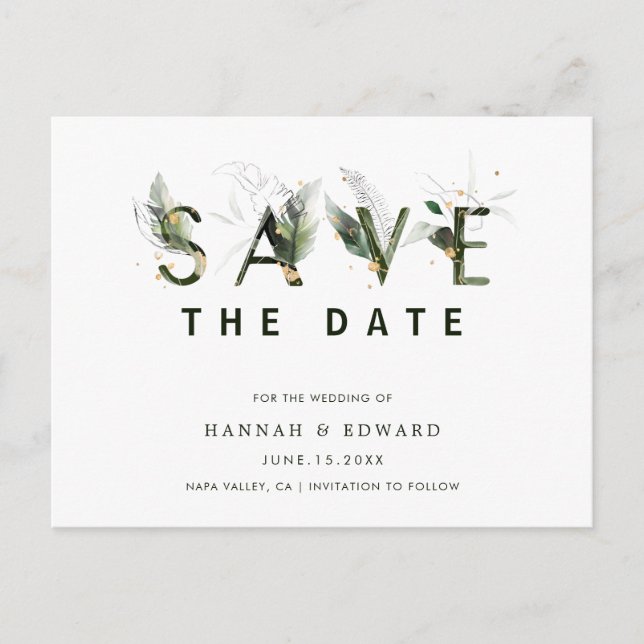 Carte Postale Faire-part Lettre de Foliage Tropical Mariage Enregistrer la  (Devant)