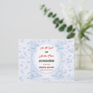 Carte Postale Faire-part Light Blue Silver Princess Quinceanera Birthday 
