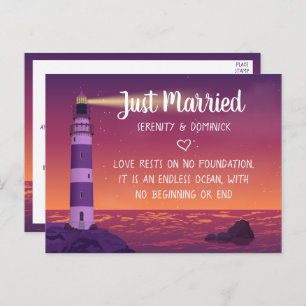 Carte Postale Faire-part `Lighthouse Ocean Nautical Juste Marié Mariage