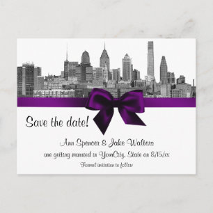 Carte Postale Faire-part Ligne d'horizon de Philadelphie Etch BW Violet Fai