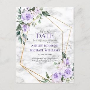 Carte Postale Faire-part Lilac Lavande Or Géométrique Report de Date