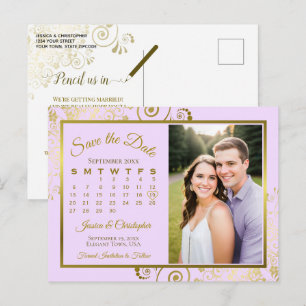 Carte Postale Faire-part Lilac Pourpre Or Calendrier de Sauvegarde de Date
