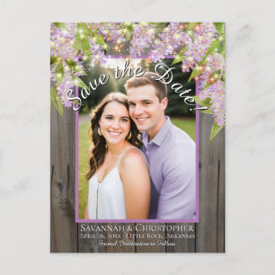 Carte Postale Faire-part Lilacs rustiques sur le bois photo mariage Enregis